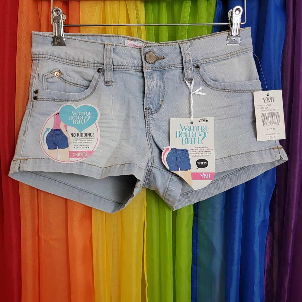 NWT YMI Wanna Betta Butt? Ultra Short Daisy Dukes Light Wash Denim Shorts Y2K